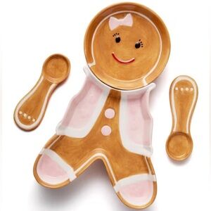 Godinger Gingerbread Pink Appetizer Server Set - Holiday Christmas Party Platter